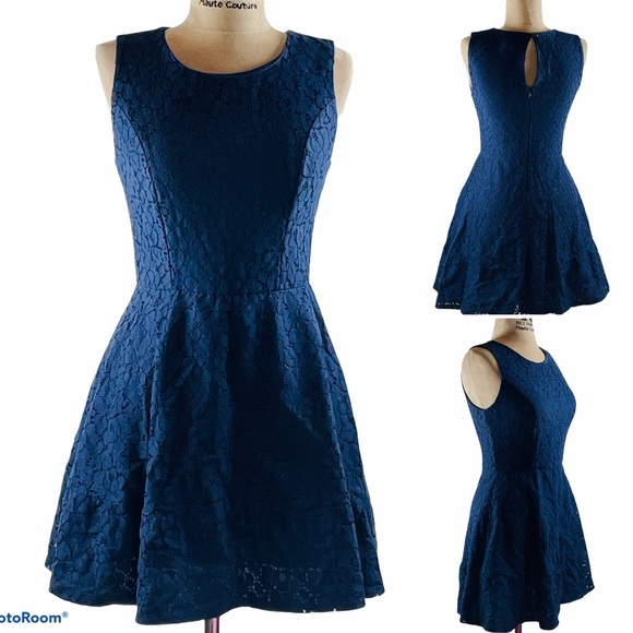 AS U WISH NAVY BLUE FIT & FLARE DRESS - Picture 3 of 7